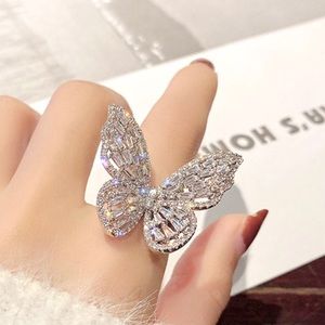 925 Sterling Silver Large Butterfly Diamonds Ring